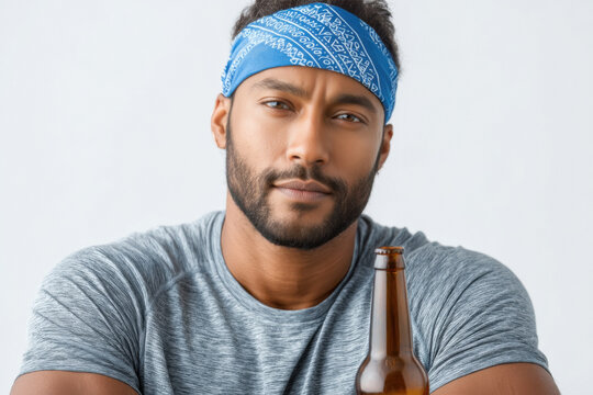 young indian sportsman holding cooldrink bottle
