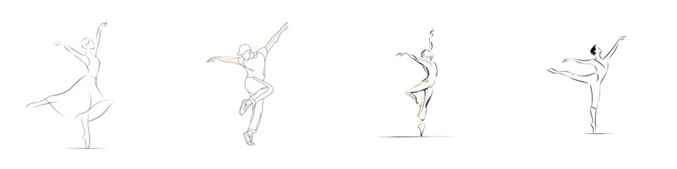 Elegant Ballet Dancer Art: Minimalist Vector Illustration Set