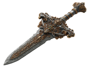 Epic fantasy sword display medieval setting high-detail art close-up. Isolated on transparent background, png.