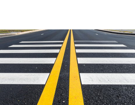 City Road Intersection with Double Yellow Lines, Mid-Angle Street View, Isolated PNG