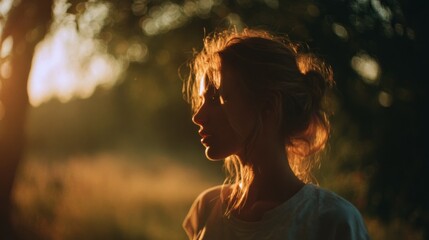 Young Woman in Golden Hour Light – Vintage Film Style Portrait