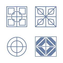 Four Geometric Square Designs in Blue, Minimalist Tile Patterns Vector Illustration