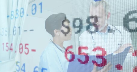 Nurse raising folder initiating finance figures shifting in hospital meeting with doctor for review - Powered by Adobe