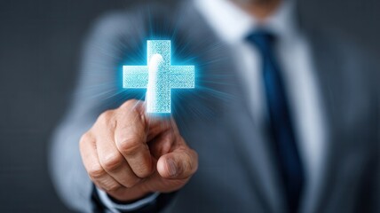 Professional touching advancement health interface, representing technological digital in medical service delivery