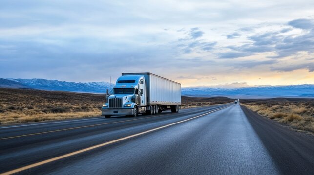 Truck on highway, desert landscape
