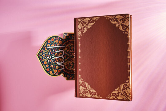 top view of koran stand with holy koran.