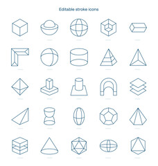3D Shapes stroke icon. 3D Shapes line icon set. editable stroke icon pack
