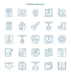Fototapeta premium 3D Printing stroke icon. 3D Printing line icon set. editable stroke icon pack