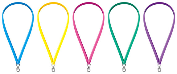 カニカン付きネックストラップのベクターイラスト素材 ビビットカラバリセット(Neck Strap with Lobster Clasp – Vivid Color Variations / Vector Illustration Set)