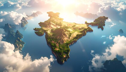 Aerial View Of A Country Pixel Art Map Exhibiting Diverse Landscapes And Daylight, India Map States