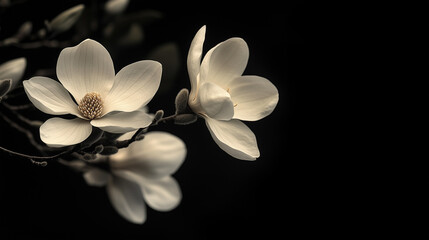 blooming magnolia on a black background