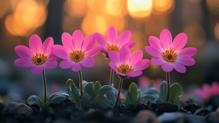 Close-up of pink daisies growing in the ground