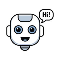 AI Robot Chat Icon – Friendly Bot with Speech Bubble PNG