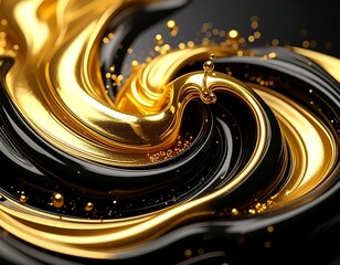 Abstract swirling gold and black liquid