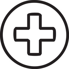 Obraz premium A simple black and white graphic of a plus sign inside a circle.