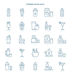 Beverages stroke icon. Beverages line icon set. editable stroke icon pack