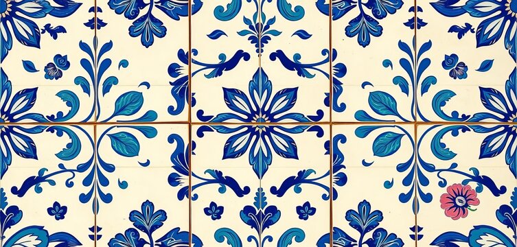 Vibrant blue and white Talavera tile floral pattern ,  ceramic,  decoration