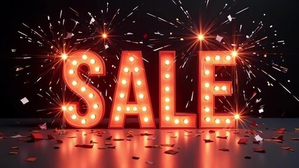 Stunning sale announcement video with glowing black text, vibrant light bursts, and subtle confetti perfect for attracting customers and boosting sales
