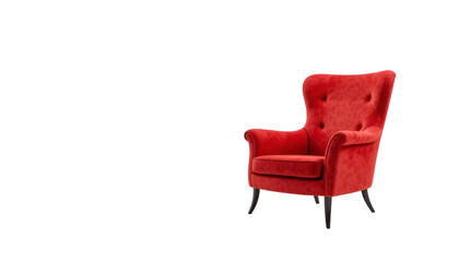 Red velvet wingback chair furniture armchair isolated on black background home decor interior design style against white transparent background