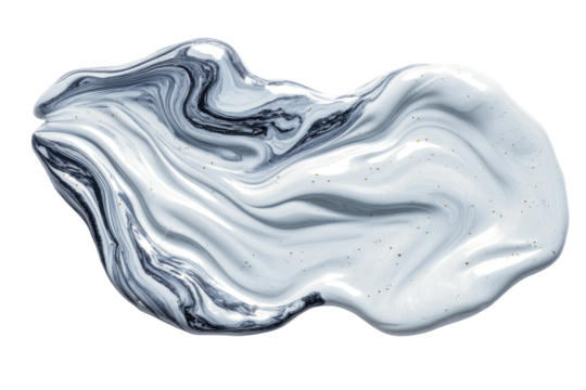 Fluid silver paint swirl art studio digital artwork abstract. Isolated on transparent background, png.