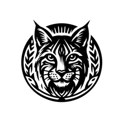 Obraz premium A black and white bobcat head illustration isolated on white background