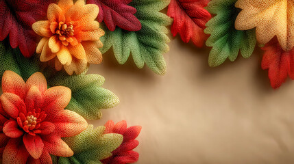 A warm autumn seasonal background featuring colorful fall leaves in rich reds, oranges, and greens