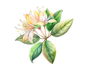 watercolor Honeysuckle Branch vector illustration isolated on white background