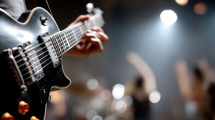 Battle of the bands featuring a fiery guitarist local venue music event energetic atmosphere close-up perspective musical talent showdown