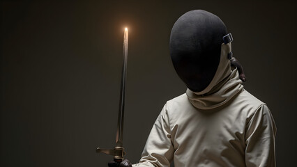 fencer's mask and sword. ultra realistic fencing equipment. high-quality fencing gear. detailed fencer action shots.