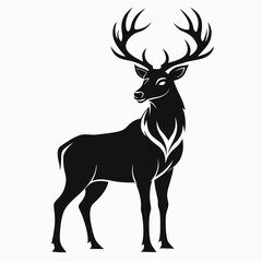 Obraz premium Majestic black silhouette of a stag with antlers standing proudly against a white background