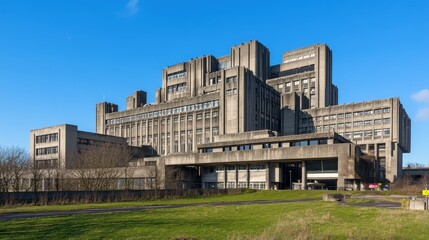 Fototapeta premium Brutalist building in a sunny landscape