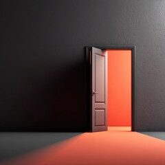 Ajar dark door reveals bright orange room