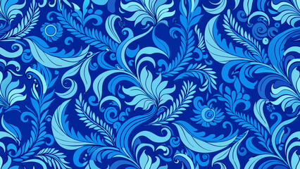 Seamless blue knitted fabric textured wallpapers with a patterns of curls and floral elements for textile wallpapers, books cover, Digital interfaces, artistic, curl, damask, elegant, ethnic, graphic,