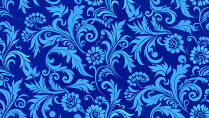 Seamless blue knitted fabric textured wallpapers with a patterns of curls and floral elements for textile wallpapers, books cover, Digital interfaces, artistic, curl, damask, elegant, ethnic, graphic,