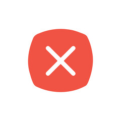 Obraz premium Red Rounded Square with White Cross, Simple Icon, Negative Symbol, Cancel, Vector Illustration