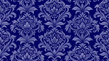 Seamless damask floral patterned dark blue colors backgrounds for decorative backdrops can be used wallpaper, pattern fills, web page, surface textures, book cover,cover, damask, drapery, elegance, 