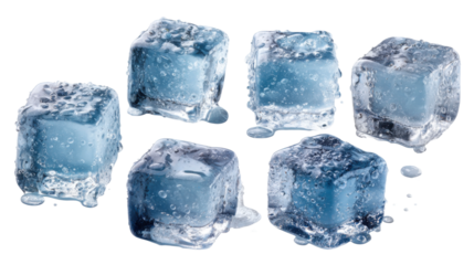 Refreshing ice cubes in a glass home kitchen food photography. Isolated on transparent background, png.