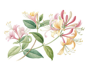 watercolor honeysuckle vector illustration isolated on white background