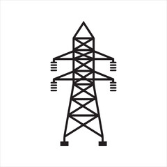 Electricity pylon icon. High voltage power transmission tower silhouette. Symbol of energy, electrical grid and industry. Vector illustration.
