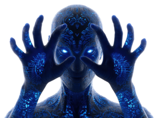 Futuristic entity manipulating energy futuristic realm digital art. Isolated on transparent background, png.