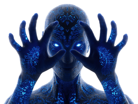 Futuristic entity manipulating energy futuristic realm digital art. Isolated on transparent background, png.