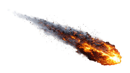Meteorite impacting earth dramatic explosion outer space aerial view. Isolated on transparent background, png.