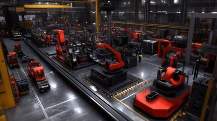 Fototapeta premium Industrial robots in a factory