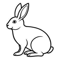 Obraz premium Simple line art illustration of a sitting rabbit with alert ears and a short tail perfect for coloring pages and educational content