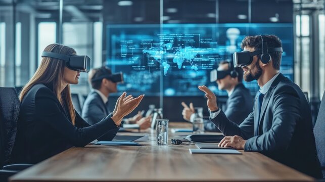 Businesspeople in VR meeting