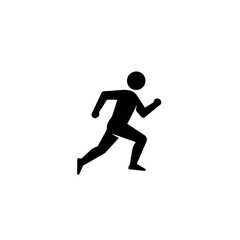 A minimalist black silhouette depicts a figure in mid-stride, capturing the essence of running, speed, and movement against a clean white backdrop.