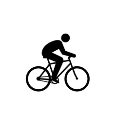 A simple black pictogram shows a person riding a bicycle, suggesting themes of cycling, fitness, transportation, and healthy lifestyle choices.