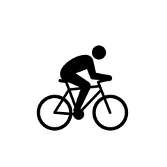 Naklejka premium A simple black silhouette icon depicts a person actively riding a bicycle, symbolizing sport, fitness, and eco-friendly transportation.
