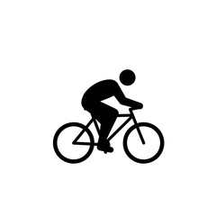 Obraz premium A minimalist black silhouette icon depicts a person riding a bicycle, symbolizing movement, sport, and eco-friendly transportation.