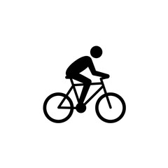 Obraz premium A simple black pictogram shows a person riding a bicycle, suitable for websites, apps, and presentations related to cycling, sports, or transportation.